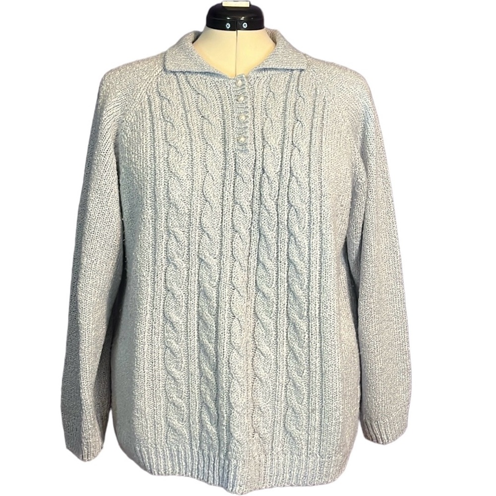 Vintage Miranda Cable Knit Pastel Blue Collared Sweater